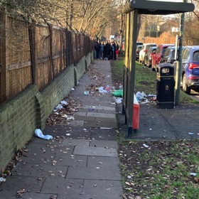 CPFC Visitors & Players Obstructing WBR pavement & their rubbish